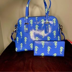 Kate Spade Seahorse design Maise Cedar Street Blue Crossbody Bag Purse & WALLET